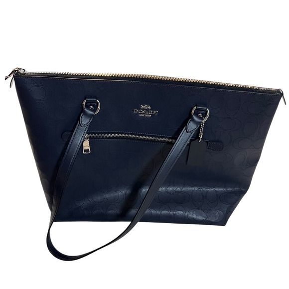 Coach Navy Perforated Leather Gallery Tote‎ Shoulder Bag Style 1499 - Picture 2 of 7